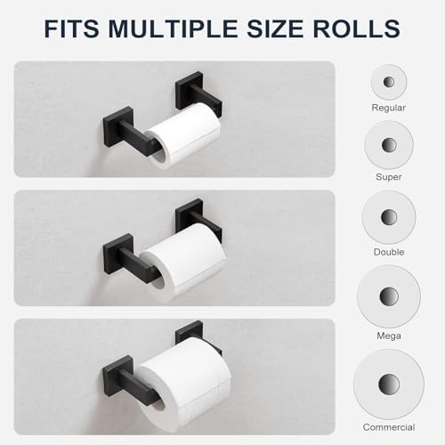 Toilet Paper Holder Wall Mount Matte Black Stainless Steel | Toilet Tissue Roll Holder Bathroom Square Toilet Paper Towel Roll Holder, Double Post Pivoting Tissue Handle - color: Matte Black