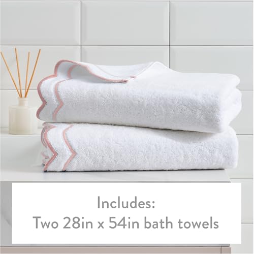 Peri Home 2 Piece Cotton Bath Towel Set, Embroidered, White, Blush Scallop - color: White With Blush Scallop, size: 2 Bath Towel