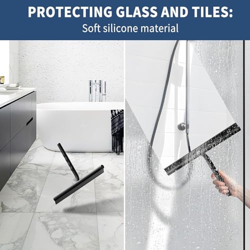 ecooe Shower Squeegee for Glass Doors,13" Large Shower Glass Cleaner | Silicone Streak-Free Wiper with Hanger and Stainless Steel Core for Bathroom, Kitchen & Car Windows, Black - size: 01-Silicone 13″/33cm