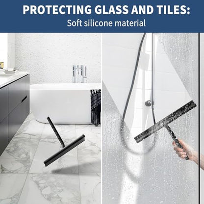 ecooe Shower Squeegee for Glass Doors,13" Large Shower Glass Cleaner | Silicone Streak-Free Wiper with Hanger and Stainless Steel Core for Bathroom, Kitchen & Car Windows, Black - size: 01-Silicone 13″/33cm