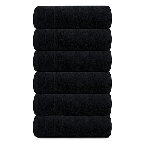 6 Piece Hand Towels Set 16 x 28 Inches, Black | 100% Cotton, Lighter Weight, Quick to Dry, 16 x 28 Inches, Super Soft & Absorbent, Perfect for Bathroom & Kitchen - color: Black