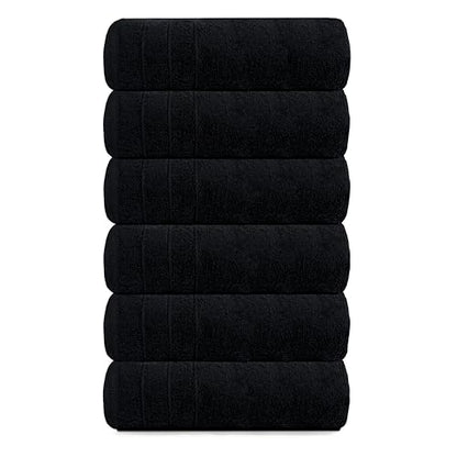 6 Piece Hand Towels Set 16 x 28 Inches, Black | 100% Cotton, Lighter Weight, Quick to Dry, 16 x 28 Inches, Super Soft & Absorbent, Perfect for Bathroom & Kitchen - color: Black