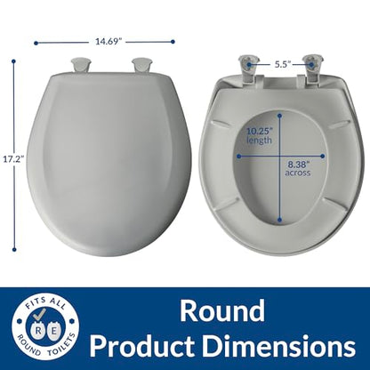 Bemis Classic Colors Slow Close Toilet Seat, Easy Clean Hinges and Durable Plastic Seat, Made in USA, Round, Silver - color: Silver, size: Round