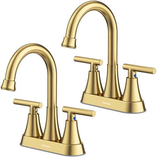 Brushed Gold Bathroom Faucets, Hurran 4 inch Centerset 2-Handle Lead-Free | Bathroom Sink Faucet with Pop-up Drain and Supply Lines, Stainless Steel Faucet for Vanity RV Restroom Laundry, 2 Pack - color: Brushed Gold X 2