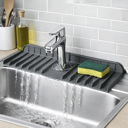 Silicone Faucet Sink Mat – Non-Slip Reusable Dish Drying Sink Tray Mat Splash Guard for Kitchen Bathroom Fits RV, Countertop (Dark Gray, 13.38"×5.51"×0.59") - color: Dark Gray