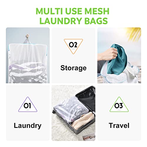 OTraki 2 Pack Large Mesh Laundry Bag with Handles 16x20 inch, White | Hanging Lingerie Bag Mesh Laundry Bags Delicates Hanging Laundry Washing Machine Zipper for Coat Sweater Sock Sheet - size: 16 x 20 inch