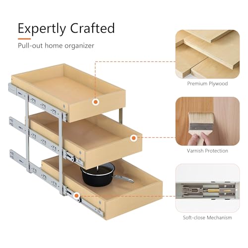 WelFurGeer 3-Tier Pull Out Cabinet Organizer with Soft Close, Heavy-Duty Slide Out Drawers for Cabinets, Pull Out Drawers for Cabinets, Bottom Mount Shelves for Kitchen, Pantry, Bathroom - size: 20''W x22''D