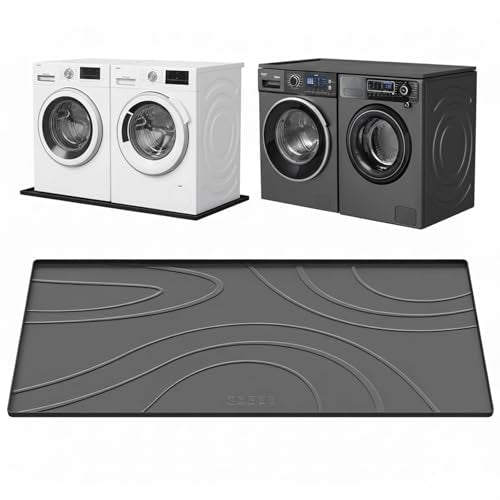 Washing Machine Drain Pan Silicone mat – 54x26.5 Inch Non-Slip Waterproof Washer Drip Tray, Anti-Vibration Soft Mat for Under Dryer or Washer, Floor Leak Protector for Laundry Room - color: Gray, size: 53.5" x 26.8"