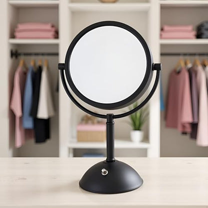 JERDON Lighted Makeup Mirror with 8X Magnification - Black - HL8808BKL | Two-Sided 1X View, 8.5" Round Frame, 16" Tall, LED Lighting - color: Black