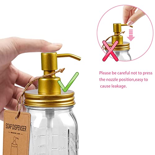 Amolliar Mason Jar Bathroom Accessories Set, 4 Pcs Glass Bathroom Set, Gold | Lotion Soap Dispenser, 2 Cotton Swab Holder, Toothbrush Holder, Farmhouse Rustic Bathroom Decor, Countertop Vanity Organizer - size: Gold, style: Standard-mouth