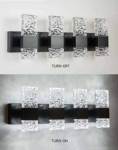 Black Bathroom Light Fixtures Crystal Bathroom Vanity 4 Light Over Mirror Modern LED Wall Light ，6000K Cool Light，40 Watts - color: Black, size: 4 lights