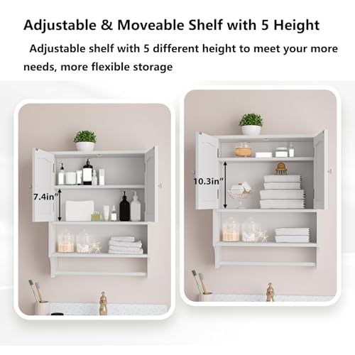 Bathroom Cabinet, White Bathroom Wall Cabinet with 2 Doors and Adjustable Shelf, Wall Mount, Towel Rack, Over The Toilet Storage Cabinet, Medicine Cabinet - color: Bathroom Wall Cabinet White