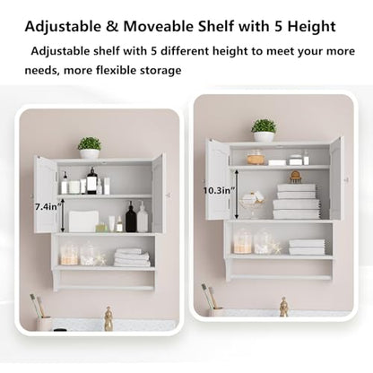 Bathroom Cabinet, White Bathroom Wall Cabinet with 2 Doors and Adjustable Shelf, Wall Mount, Towel Rack, Over The Toilet Storage Cabinet, Medicine Cabinet - color: Bathroom Wall Cabinet White