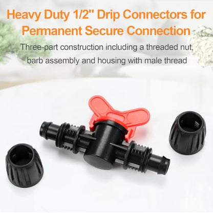 12 Pieces 1/2 Inch Drip Irrigation Valve Fittings, 1/2'' Barbed Shut Off Valve for 1/2 Inch Irrigation Tubing (1/2" ID x 0.650" OD) Anti-leak Straight Irrigation Parts for Garden System - size: 1/2" Nut Valve 12 Pcs
