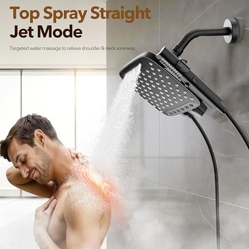 JDO High Pressure Rain Shower Head with Handheld Spray Matte Black | 7 Modes Dual Shower Head, 10-inch Rainfall Showerheads Combo, Detachable Hand Held Shower Wand, Power Jets, 71" Shower Hose - color: Matte Black