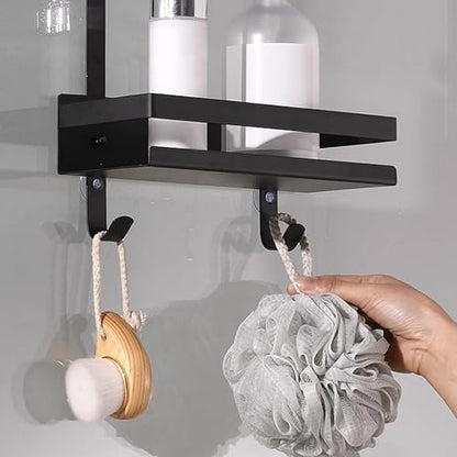 Black Shower Caddy Hanging Shower Caddy Stainless Steel Organizer Bathroom Shower Shelf Over Door No Drilling,Black,1 Tier - size: 1 tier