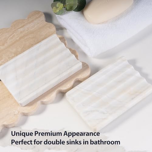 2 Pcs Soap Holder for Bathroom, Marble Soap Dish for Kitchen Countertop, Soap Tray Draining with Creative Wavy Design, Bar Soap Saver for Bath Tub, Sponges, Italian Natural Stone(Agiax) - color: Agiax