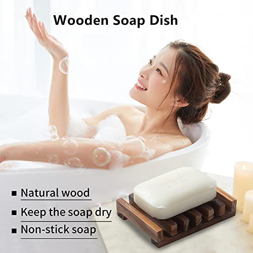 Wooden Soap Dish for Shower,Set of 2 Shower Soap Holder,Self draining Bar Soap Holder for Bathroom, Homemade Soaps Saver Natural Soaps Tray, Vowupt - color: Brown