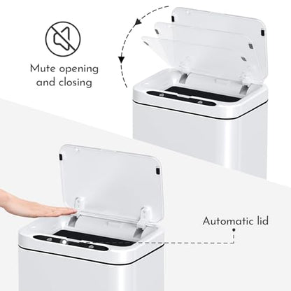ELPHECO Stainless Steel Office Trash Can 6.6 Gallon Motion Sensor White | Automatic Garbage Bin Rectangular Touch Free Waste Bin for Hotel and Living Room, 2AA - color: White