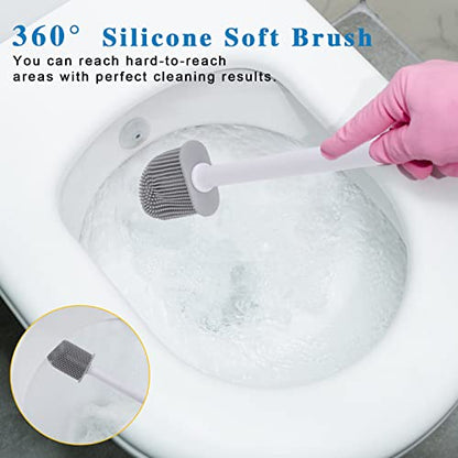 Silicone Toilet Brush and Holder, Wall Mounted No Rust Problem White | TPR Small and compact Flex Flat head Scrubber Ergonomics Modern Cute Bendable Matte Hidden Bathtub - color: White