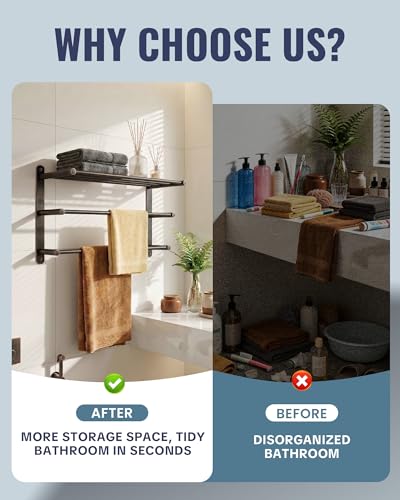 Bathroom Towel Rack Wall Mounted: 24 Inch Oil Rubbed Bronze Towel Rack with Double Towel Bar - SUS304 Stainless Steel Bath Towel Holder with Shelf for Hotel Lavatory - color: Oil Rubbed Bronze