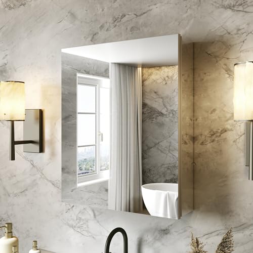 20 x 24 in Medicine Cabinet with Mirror and Side Panels, Silver | Surface or Recessed Medicine Cabinet Mirror with Storage, Adjustable Shelves, Aluminum Alloy Frame, Assembly Required - size: 20''x24''