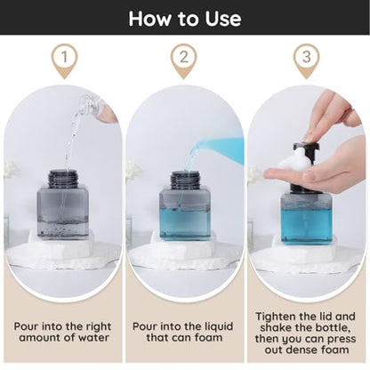 Segbeauty Square Foaming Soap Dispenser Bathroom, 2pcs 8.5oz Gray Foam Soap Dispenser for Kitchen Sink, 250ml Small Plastic Foam Bottle with Waterproof Labels, Foaming Bottle Set for Shampoo Face Wash - color: Gray, style: 2pcs 8.5oz