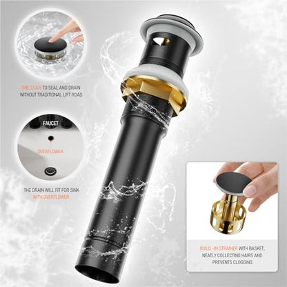 Phiestina 4 Inch 2 Handle Centerset Matte Black Lead-Free Modern Bathroom Faucet, 360 Swivel Spout 2-3 Hole RV Bathroom Vanity Sink Faucet with Pop Up Drain and Water Supply Lines,BF015-1-MB - color: Matte Black
