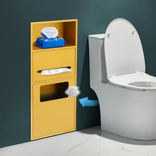 Gold Recessed Toilet Paper Holder, Shower Niche 304 Stainless Steel Bathroom Trash Can Holder Cabinets, Wall-Inserted Niche Recessed Large Capacity 44Lbs for Bathroom Storage(11.02 x 5.31 x 27.56 in) - color: Gold