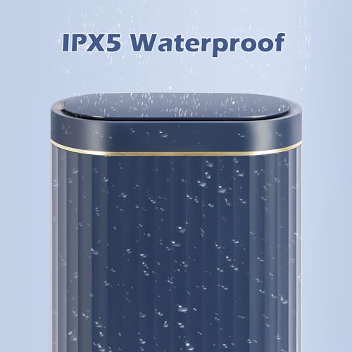 ELPHECO 2 Gallon Sensor Trash Can, Automatic Lid, Midnight Blue Gold | IPX5 Waterproof Bathroom Trash Bin, Slim Garbage Can, Plastic Wastebasket for Office, Bedroom and Kitchen - color: Blue Gold