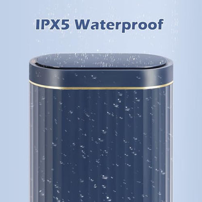 ELPHECO 2 Gallon Sensor Trash Can, Automatic Lid, Midnight Blue Gold | IPX5 Waterproof Bathroom Trash Bin, Slim Garbage Can, Plastic Wastebasket for Office, Bedroom and Kitchen - color: Blue Gold