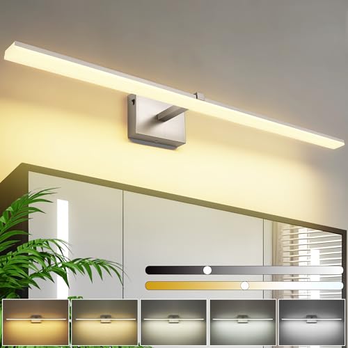 40 Inch Bathroom Vanity Lights Over Mirror Brushed Nickel Arm Over Cabinet Wide LED Bar 5CCT 2900K 6000K High Lumen IP44 - color: Brushed Nickel- 5CCT& Dimmable, size: 40-inch