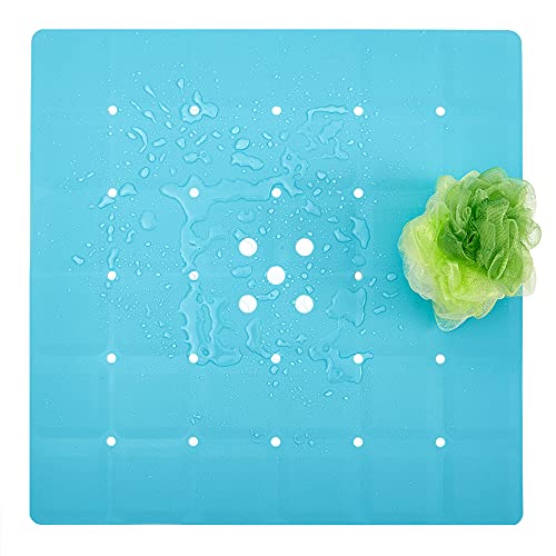 Webos Shower Mat for Textured Surface：Silicone Non Slip Shower Mat Without Suction Cups Foldable - Square Bath Mat for Reglazed Tub Textured Shower Floor (Blue, 21x21 Inches) - color: Blue