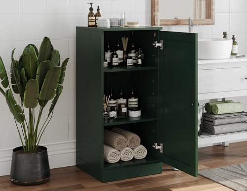 100% Solid Wood 16.5"" Bathroom Storage Cabinet with Shaker Door & Adjustable Shelves - color: Green, style: Shaker Door