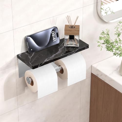 FORIOUS Toilet Paper Holder with Shelf, Commercial Toilet Paper Dispensers | Brushed Nickel | Wall Mount Bathroom Tissue Holder | SUS304 Stainless Steel Rustproof | Double Tissue Roll Holder - color: Stainless Steel-marble