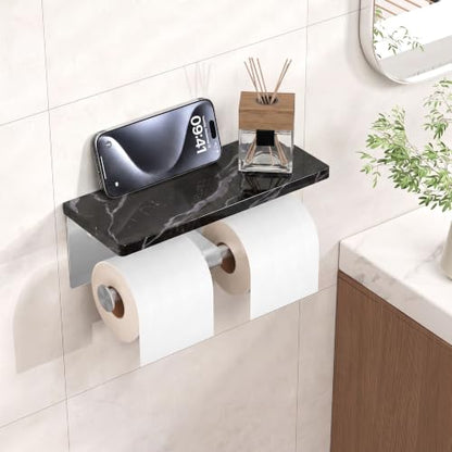 FORIOUS Toilet Paper Holder with Shelf, Commercial Toilet Paper Dispensers | Brushed Nickel | Wall Mount Bathroom Tissue Holder | SUS304 Stainless Steel Rustproof | Double Tissue Roll Holder - color: Stainless Steel-marble