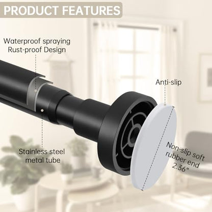 BRIOFOX Shower Curtain Rod Adjustable 18-64 Inch, Stainless Steel Spring Tension Shower Rod No Drilling Non Slip, Matte Black - color: Matte Black, size: 18-64 Inch
