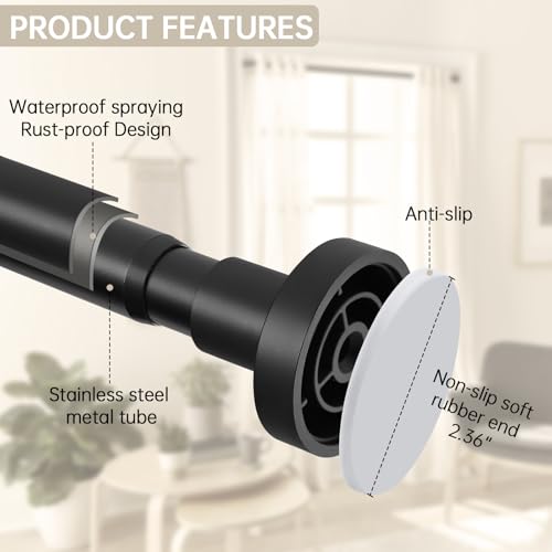 BRIOFOX Shower Curtain Rod Adjustable 18-78 Inch, Stainless Steel Spring Tension Shower Rod No Drilling Non Slip, Matte Black - color: Matte Black, size: 18-78 Inch