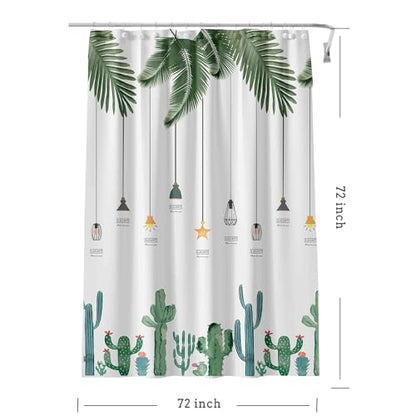 TIKABC Shower Curtain Liner, 4G PEVA Banana Leaves Shower Liner, Plastic Waterproof Shower Curtains, 72x72 inch with Grommet Holes 3 Magnetic Weights - color: Banana Cactus