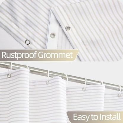 Boho Beige Brown Striped Small Bathroom Window Curtain 30" Wx36 L | Gray Bohemian Geometric, Polyester Waterproof, Machine Washable, Kitchen Dishwasher Cabinet , Easy to Install with 6 Hooks - color: Beige, size: 30"W x 36"L (Pack of 1)