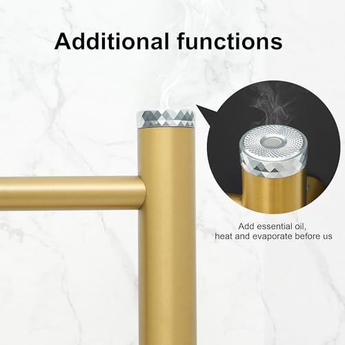 Electric Towel Warmer Rack,Heating Towel Warmer,Timer & Temperature Control,Wall-Mounted Plug-in for Bathroom,Gold,Stainless Steel,4-Bar(16.54x23.62x5.51in) - color: Round-matte Gold With Silver Top, size: 4 Bars
