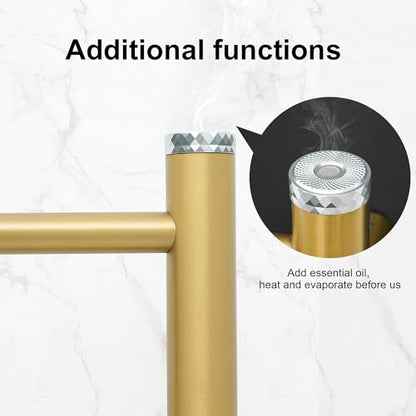 Electric Towel Warmer Rack,Heating Towel Warmer,Timer & Temperature Control,Wall-Mounted Plug-in for Bathroom,Gold,Stainless Steel,8-Bar(27.56x20.87x4.41in) - color: Round-matte Gold With Brushed Top, size: 8 Bars