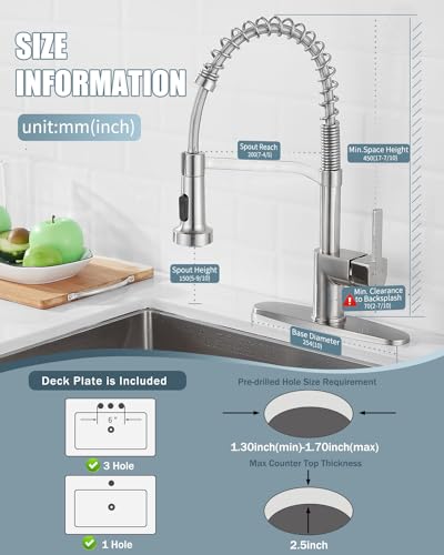 Kitchen Faucet Soap Dispenser,Faucet for Kitchen Sink, Kitchen Sink Faucets with Pull Down Sprayer and Dual Function Spray Head,RV Sink Faucet with Deck Plate,Nickel Brushed - color: B-Brushed Nickel, style: Classic