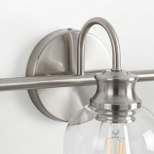 URSOLA 4 Lights 32" Bathroom Vanity Light Fixtures, Brushed Nickel Traditional Classic Vanity Light with Clear Glass, Bathroom Lighting Fixtures Over Mirror - color: Brushed Nickel, size: 4 Lights