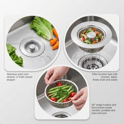 Kitchen Sink Drain Strainer and Stopper Combo, 304 Stainless Steel, 4.25 Inch, Detachable Basket, 2 Pack