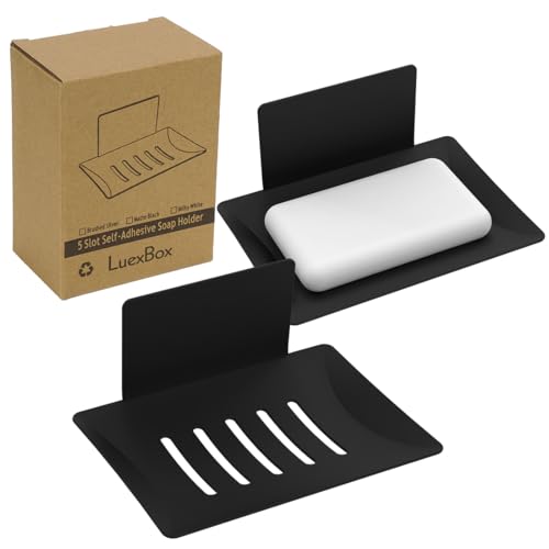 2 Pack Soap Holder for Shower Wall, 5 Slot Self-Adhesive Soap Dish for Shower, Wall Mounted Shower Soap Holder Dishes for Bathroom, Stainless Steel Soap Tray Black - color: Black 2pack