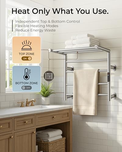 Heated Towel Rack Foldable Smart Dual-Zone APP No-Drill Brushed CA3 - color: Brushed, size: Pro-7Bar H27.56 x W21.65