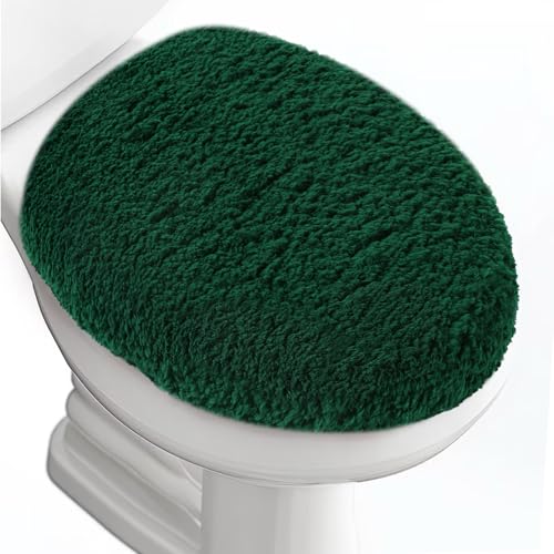 Soft Microfiber Toilet Lid Cover 17.5" x 15" Machine Washable | Solid Toilet Seat Cover Adjustable Rubber Backing Fits Most 16 -17.5" L x 14-16" W Round Oblong and Elongated Toilet Seat - color: Dark Green