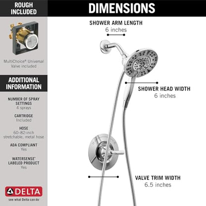 Delta Arvo 14 Series Chrome Shower Faucet Set with In2ition 2-in-1 Dual Shower Head with HandHeld Spray Combo, Valve Trim Kit, Chrome 142840-I (Valve Included) - color: Chrome