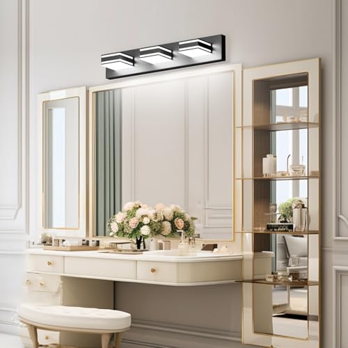 Ralbay LED Modern Bathroom Vanity Lights Black 3-Light 24inch Matte Black Modern Acrylic Bathroom Wall Lighting Fixtures Over Mirror - color: Black, size: 24 inch